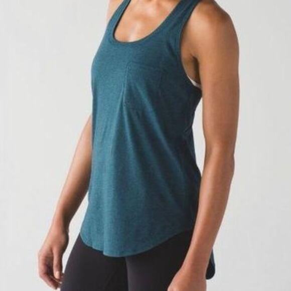 LULULEMON ATHLETICA YOGI RACERBACK TANK HEATHERED ALBERTA LAKE NO SIZE - Picture 2 of 5